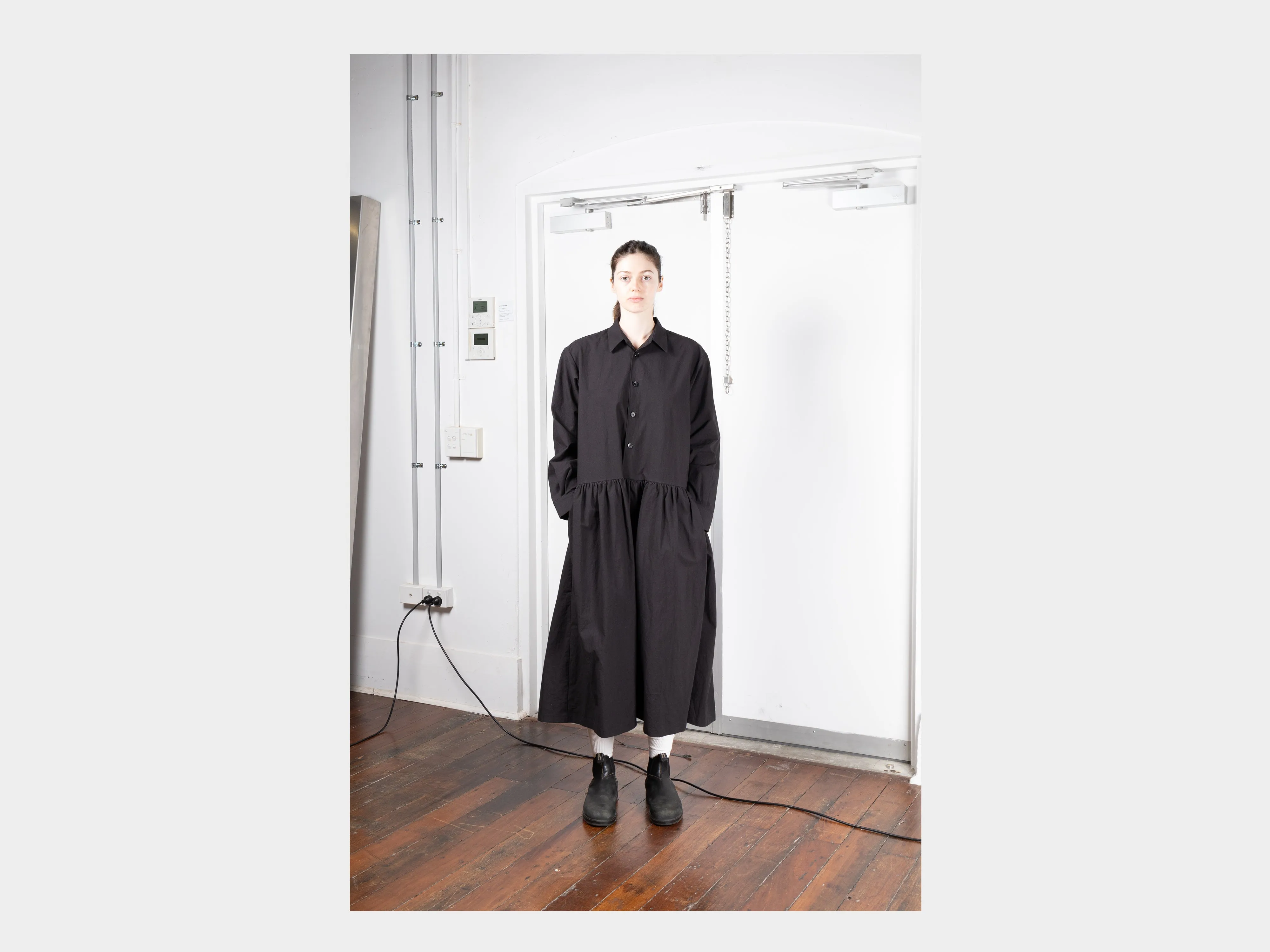 W-R0A3 "Gather Shirt Dress" Black Weather sold by MAN-TLE product image thumbnail 5