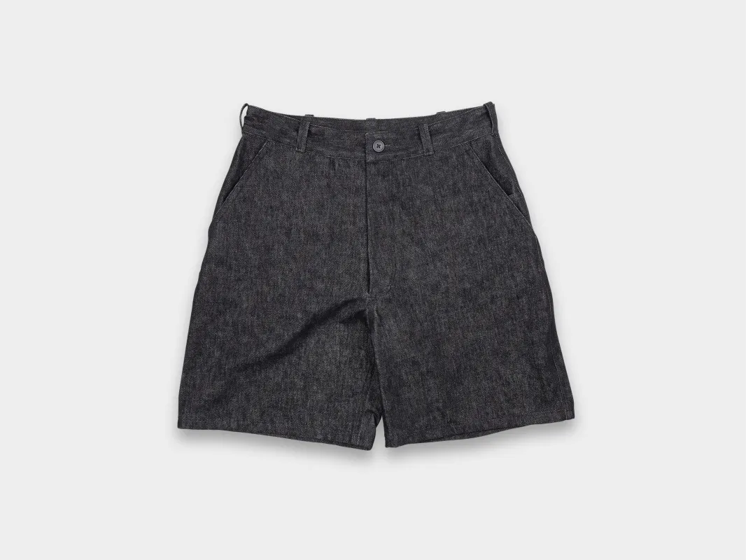 R16J7 "Jebok Shorts" Black Slub Denim made by MAN-TLE