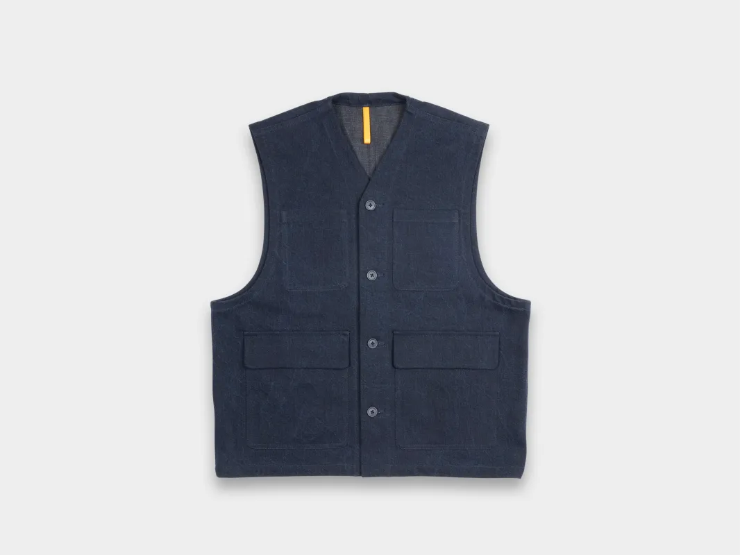 R20J5 "Jebok Vest" Blue Sumi Organic Denim made by MAN-TLE