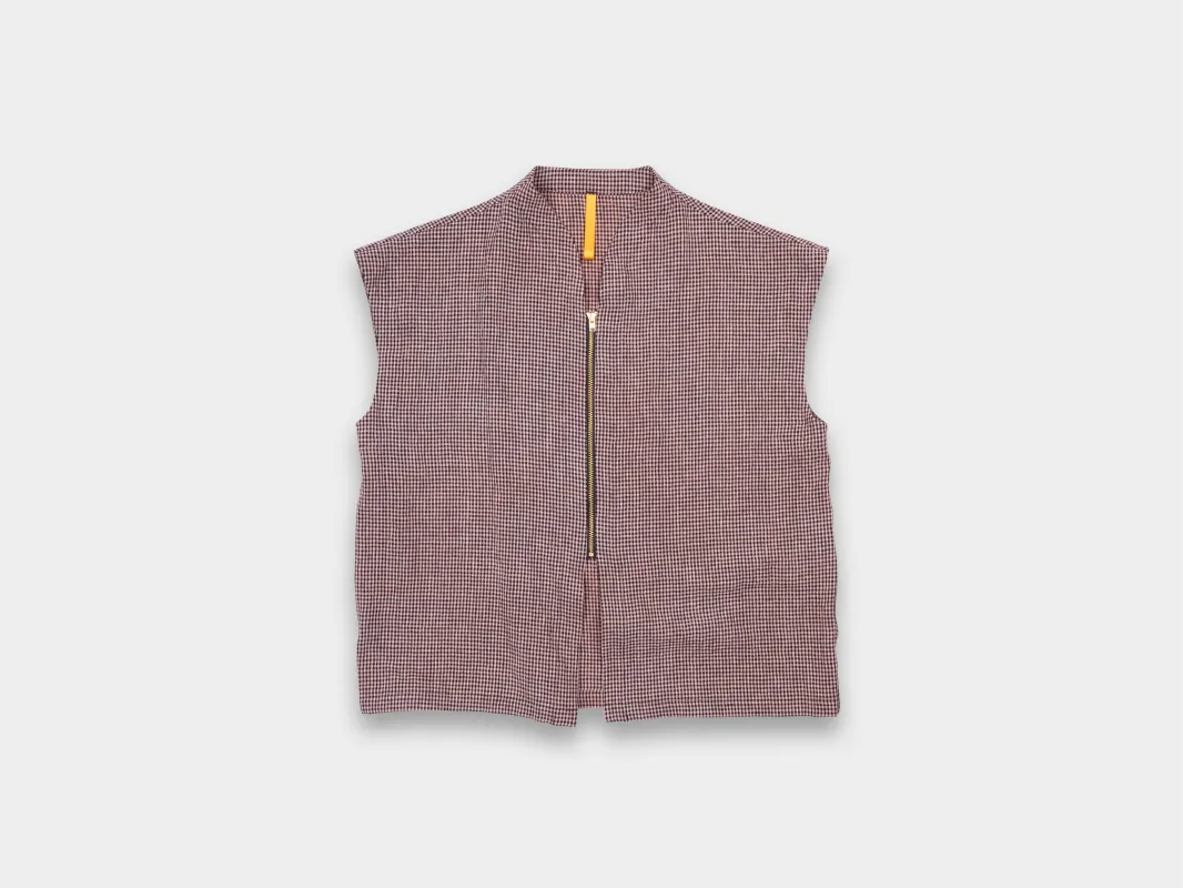 W-R20S5 "Zip Tank" Bengara Gingham made by MAN-TLE