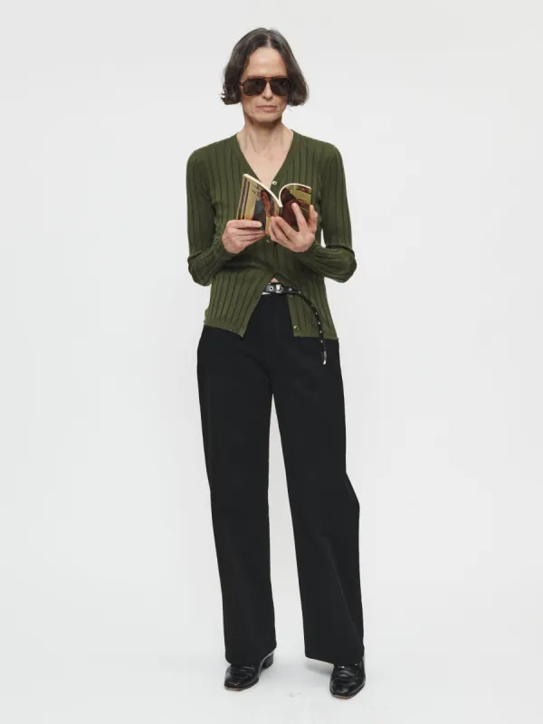 Wide Rib Cardigan Army Green sold by 6397
