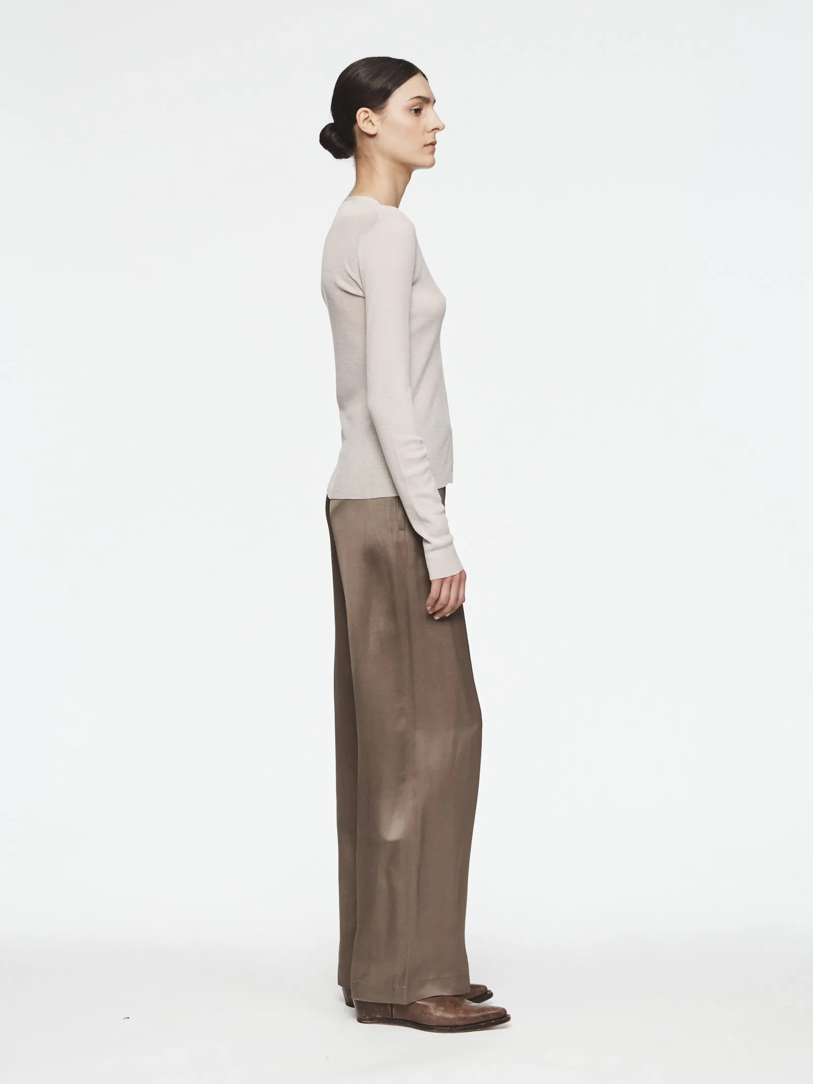 Skinny Rib V-Cardigan in Warm Pebble sold by 6397 product image thumbnail 2