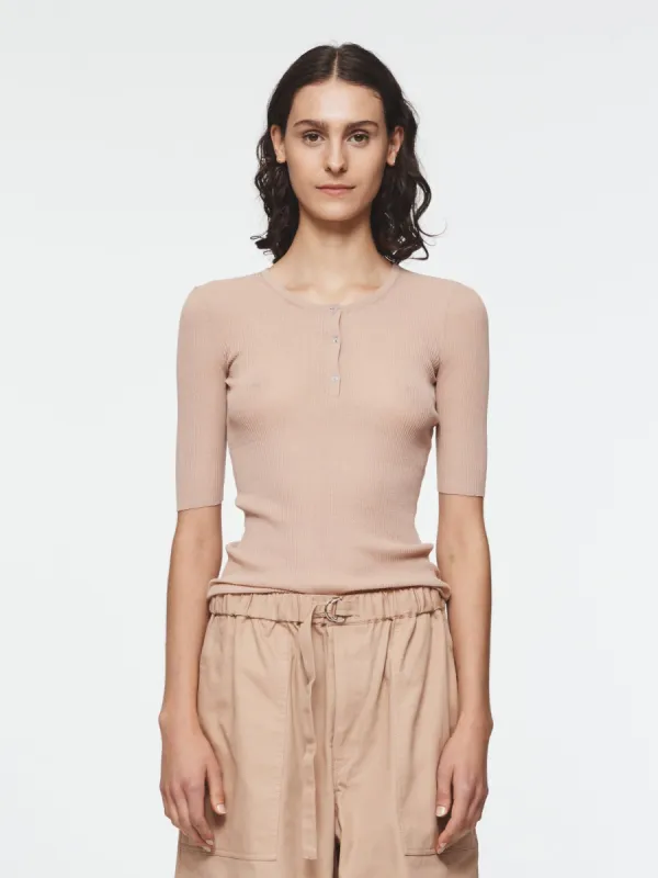 Sheer Ribbed Henley in Nude made by 6397