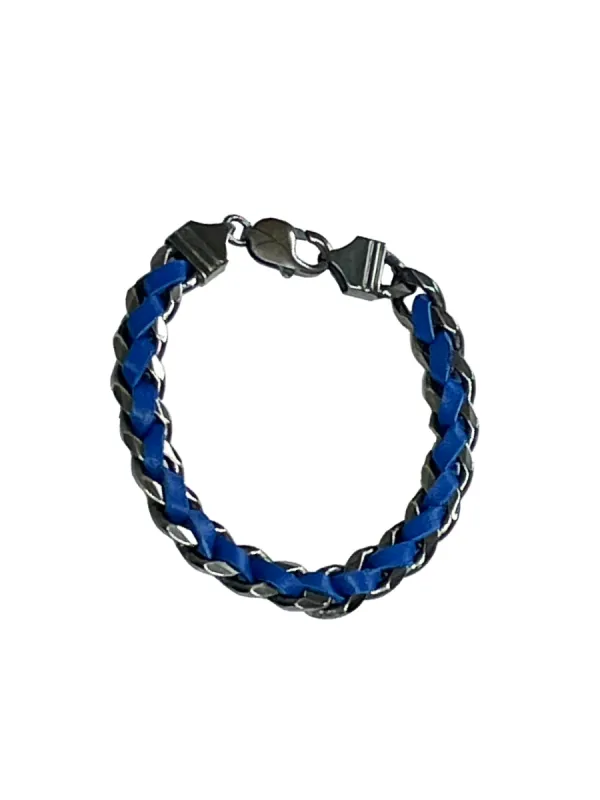 6397 x Alyssa Norton Blue Leather Embroidered Bracelet made by 6397