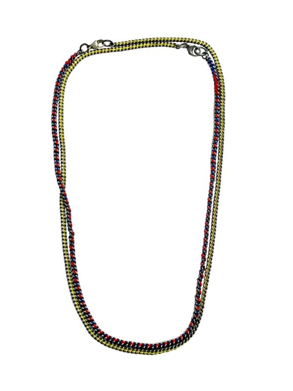 6397 X Alyssa Norton Oxidized Sterling Chains with Yellow, Red & Blue Silk made by 6397