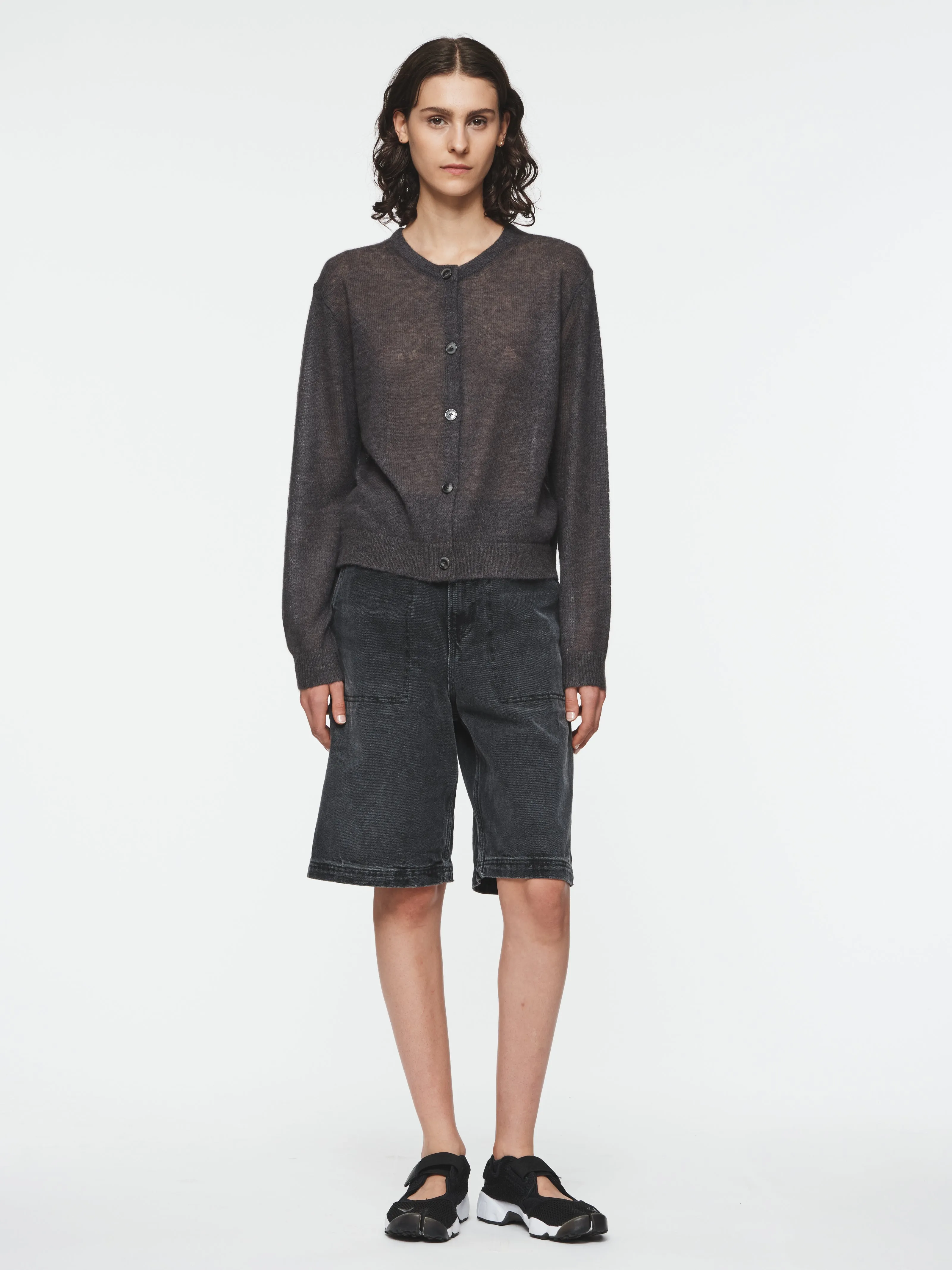 Gauzy Crew Cardigan in Washed Black sold by 6397