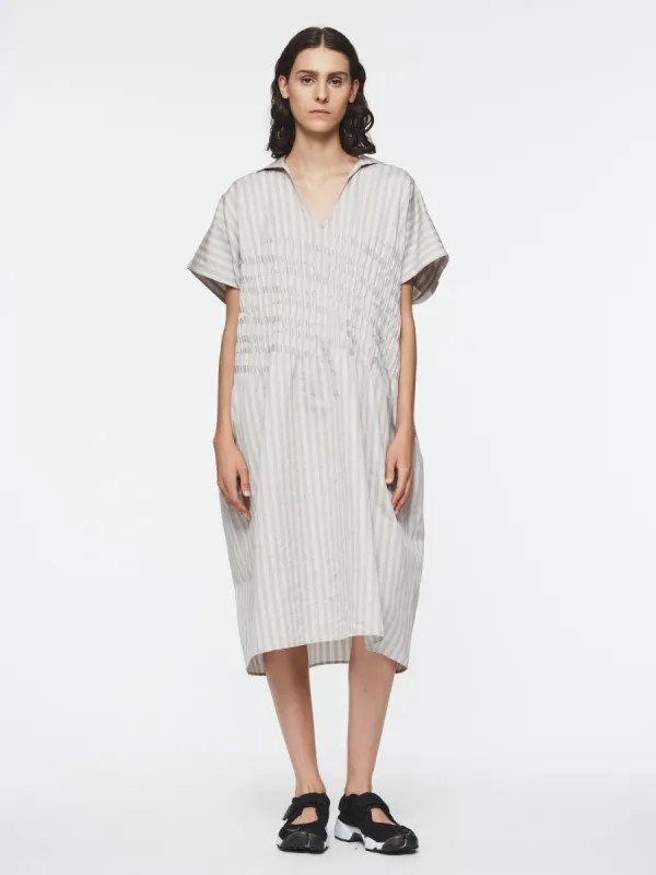Pleated Embroidery Kaftan in Bone Stripe sold by 6397