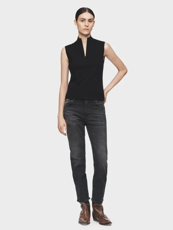 S/L Half Zip Mockneck in Black made by 6397