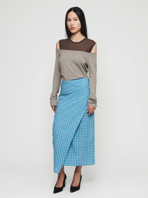 Draped Wrap Skirt in Blue Plaid sold by 6397