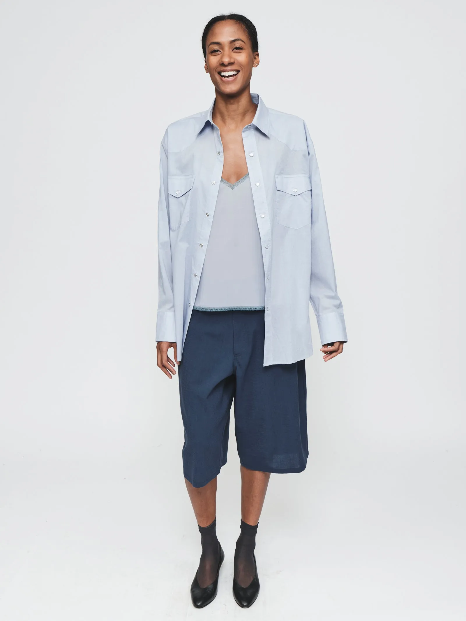 Sheer Western Shirt in Sky Blue sold by 6397