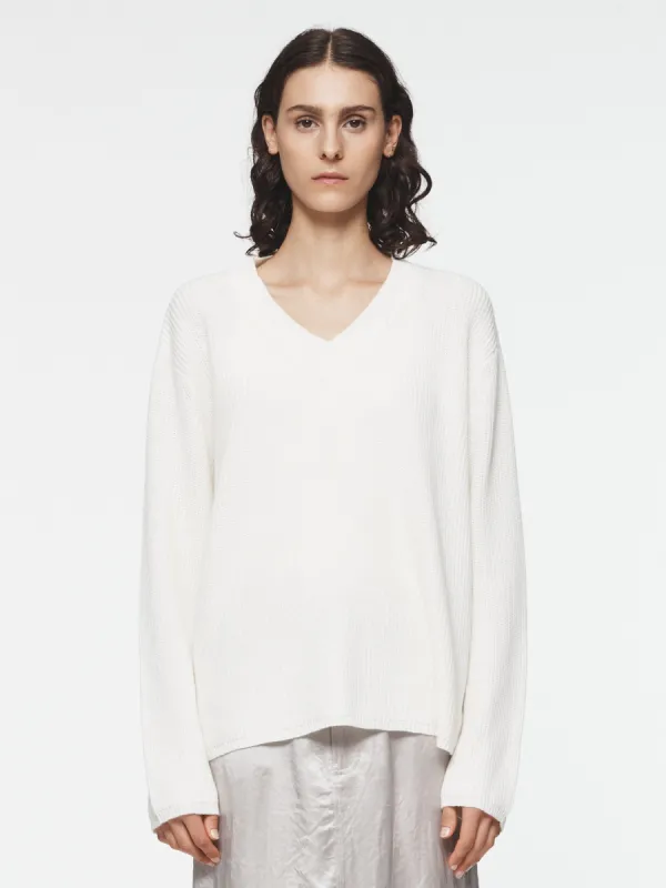 Ribbed Boxy V-Neck in Starch sold by 6397