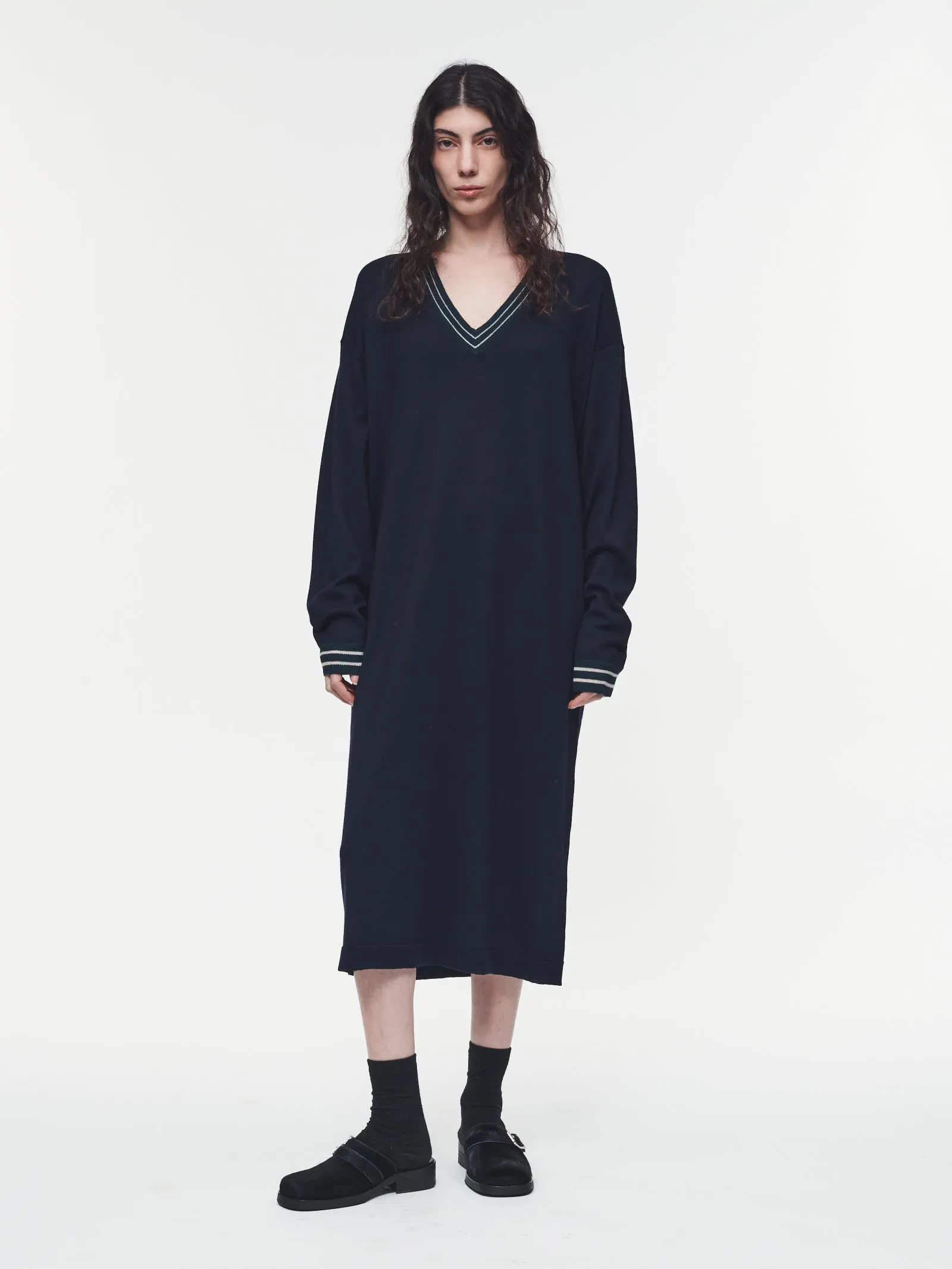 V-Neck Sweater Dress in Navy sold by 6397