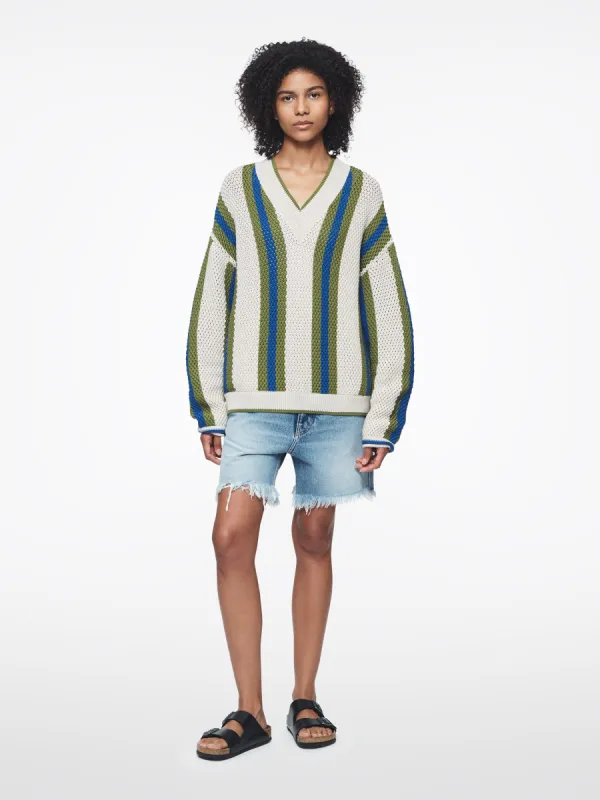 Textured Stripe V-neck in Pebble Stripe made by 6397