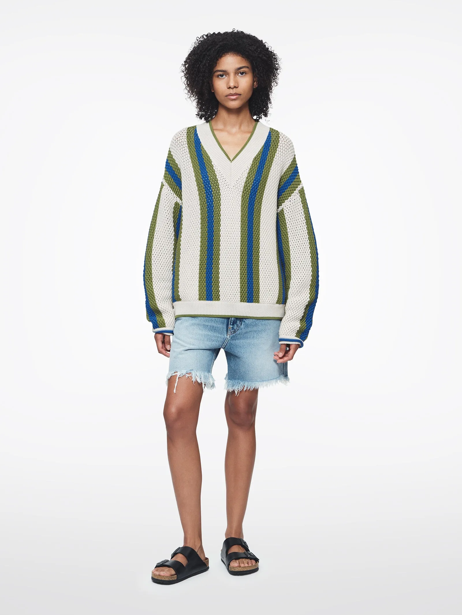 Textured Stripe V-neck in Pebble Stripe sold by 6397