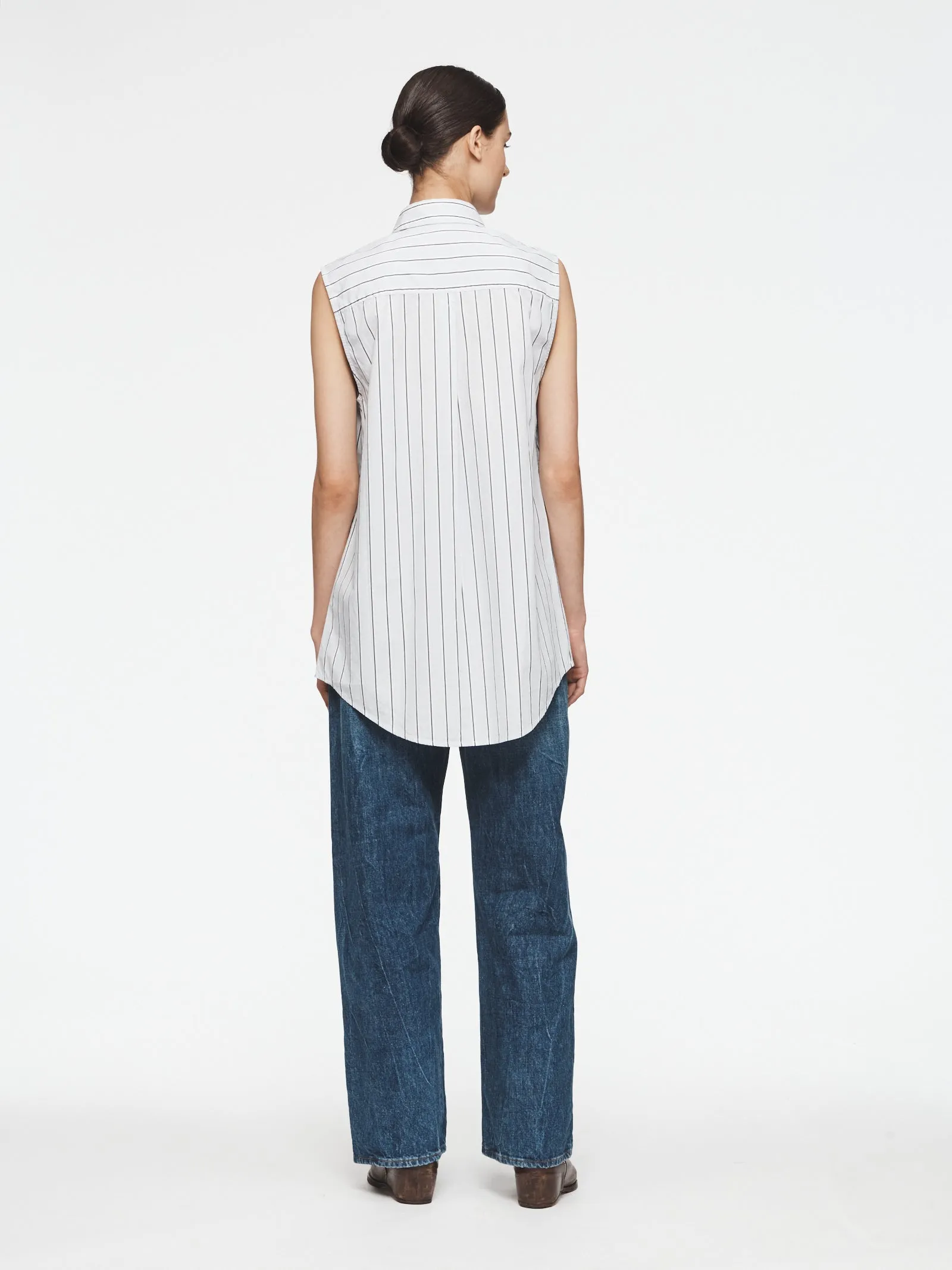 Sleeveless Buttondown Shirt in Light Blue/Navy Stripe sold by 6397 product image thumbnail 3