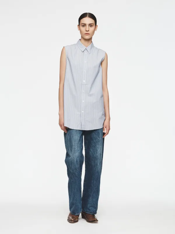 Sleeveless Buttondown Shirt in Blue/White Stripe sold by 6397