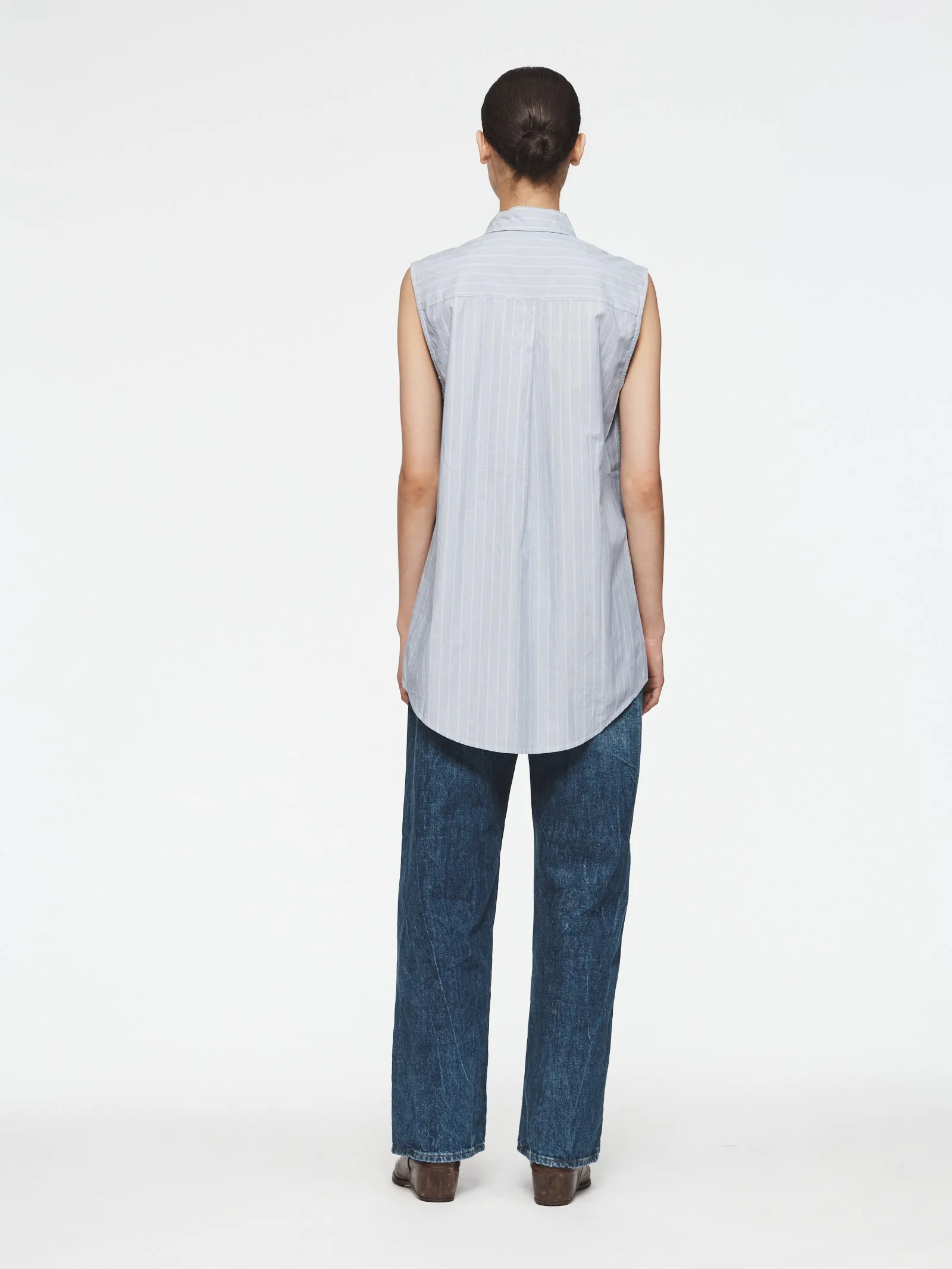 Sleeveless Buttondown Shirt in Blue/White Stripe sold by 6397 product image thumbnail 3