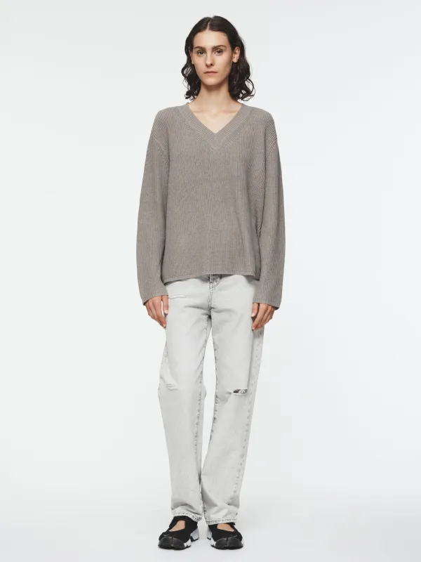 Ribbed Boxy V-Neck in Canvas Grey sold by 6397