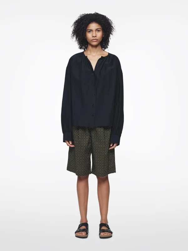 Gathered Neck Top in Black made by 6397