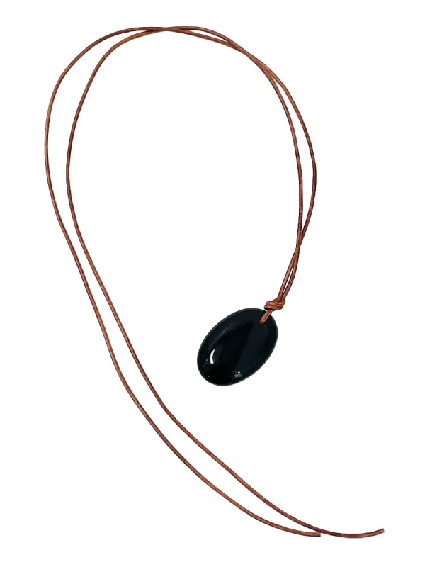 Black Obsidian on Leather Cord - Matthew Swope Jewelry made by 6397