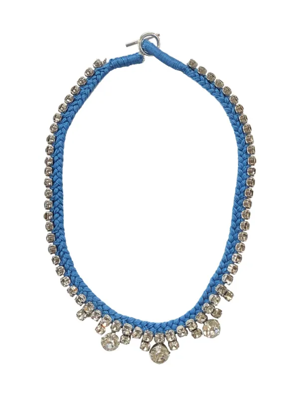 Alyssa Norton One-of-a-Kind Teal Blue Silk Choker with Rhinestone Drop Accents made by 6397
