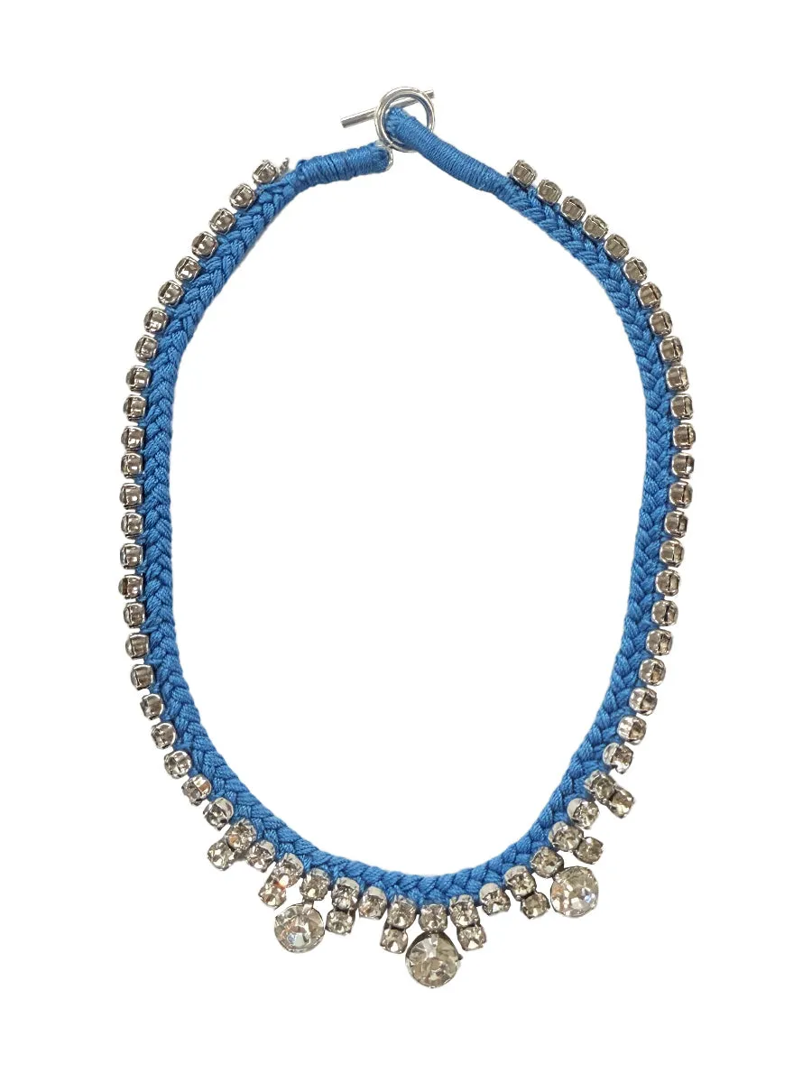 Alyssa Norton One-of-a-Kind Teal Blue Silk Choker with Rhinestone Drop Accents sold by 6397