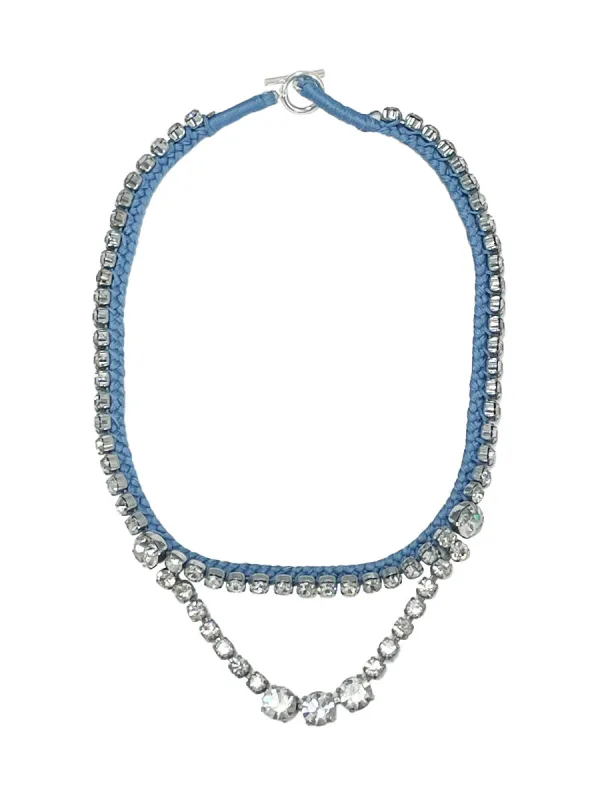 Alyssa Norton One-of-a-Kind Blue Silk Choker with Rhinstone Chain Accent made by 6397