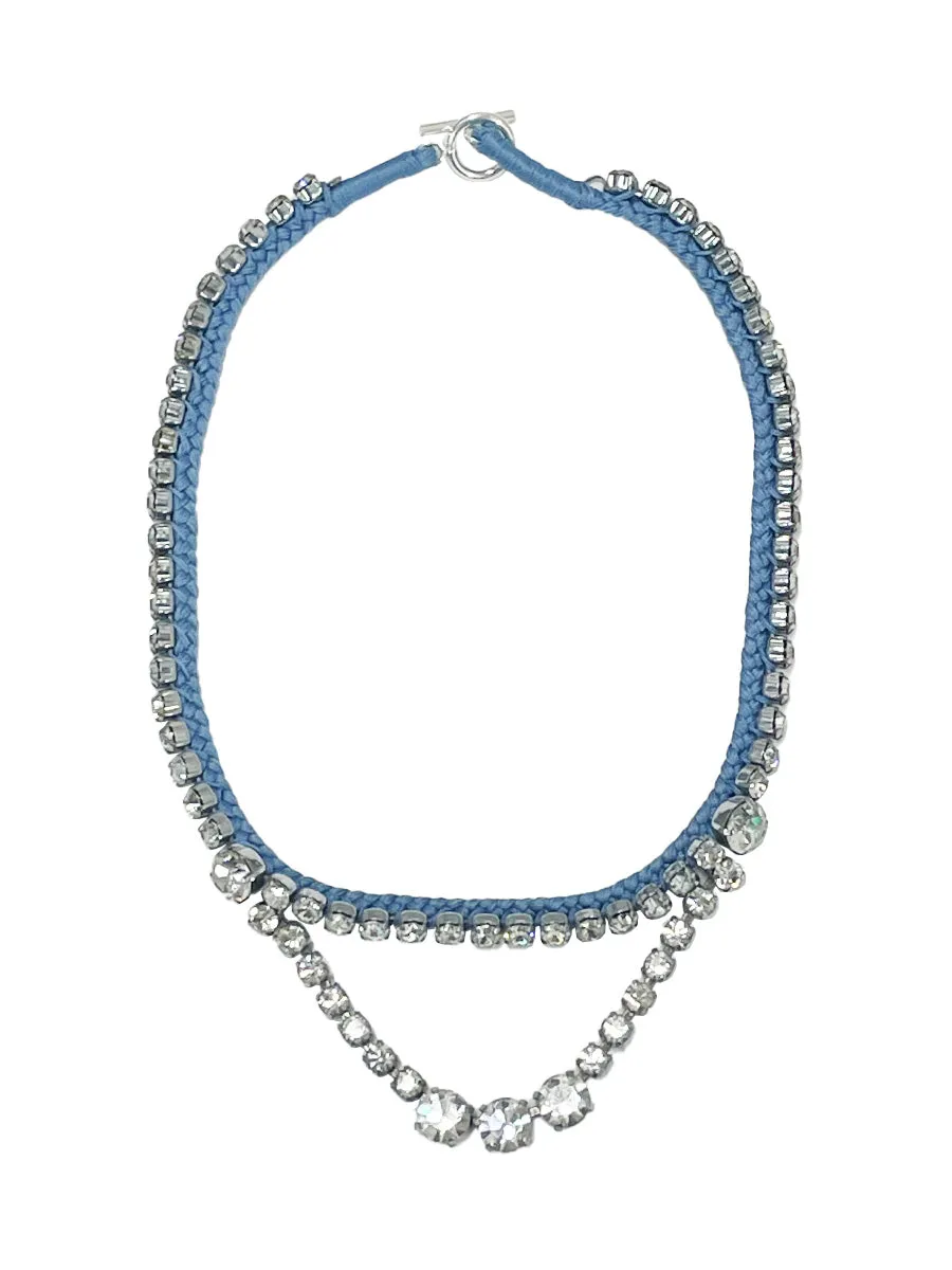Alyssa Norton One-of-a-Kind Blue Silk Choker with Rhinstone Chain Accent sold by 6397