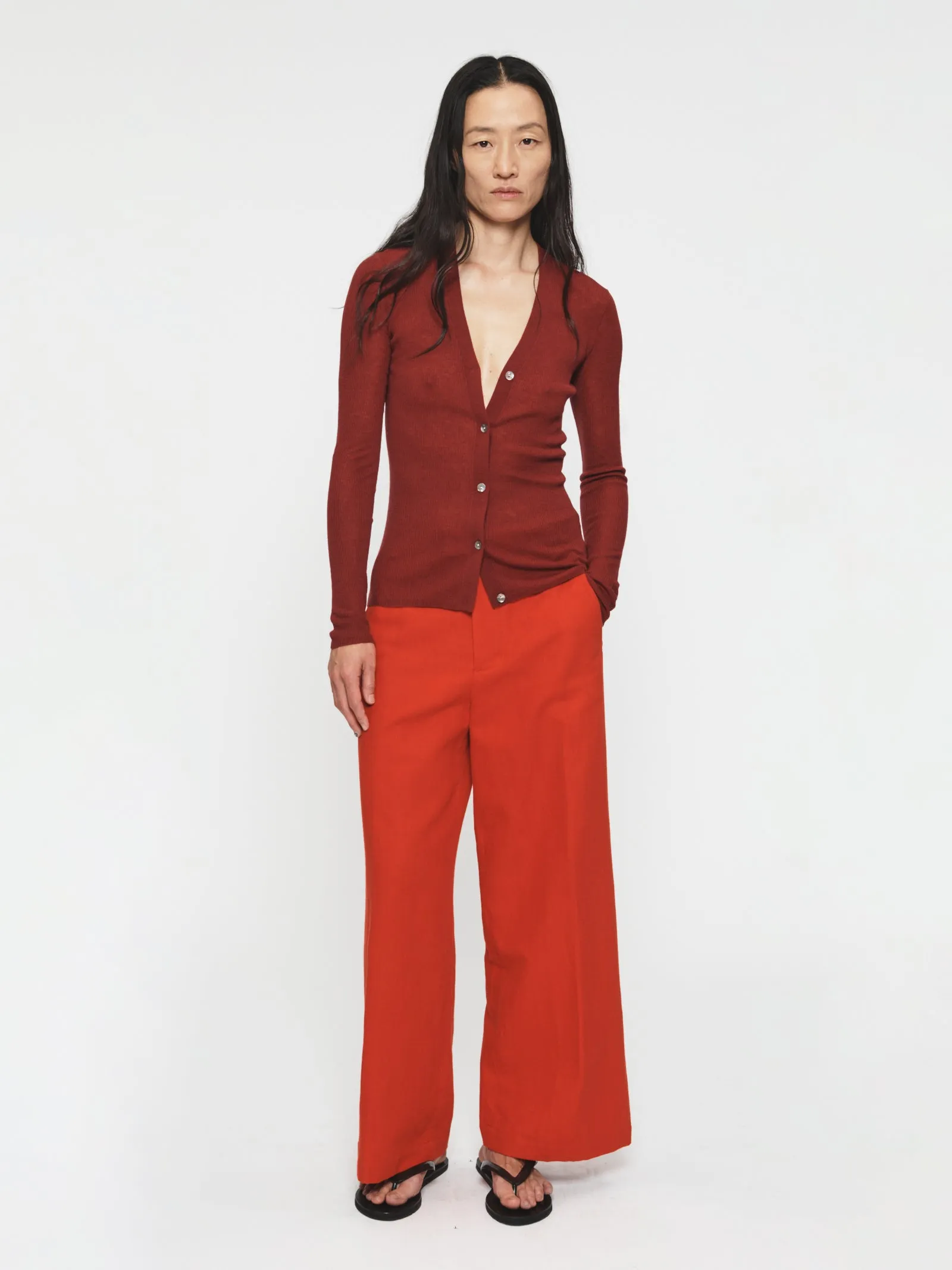 Skinny Rib V Cardigan Wine sold by 6397