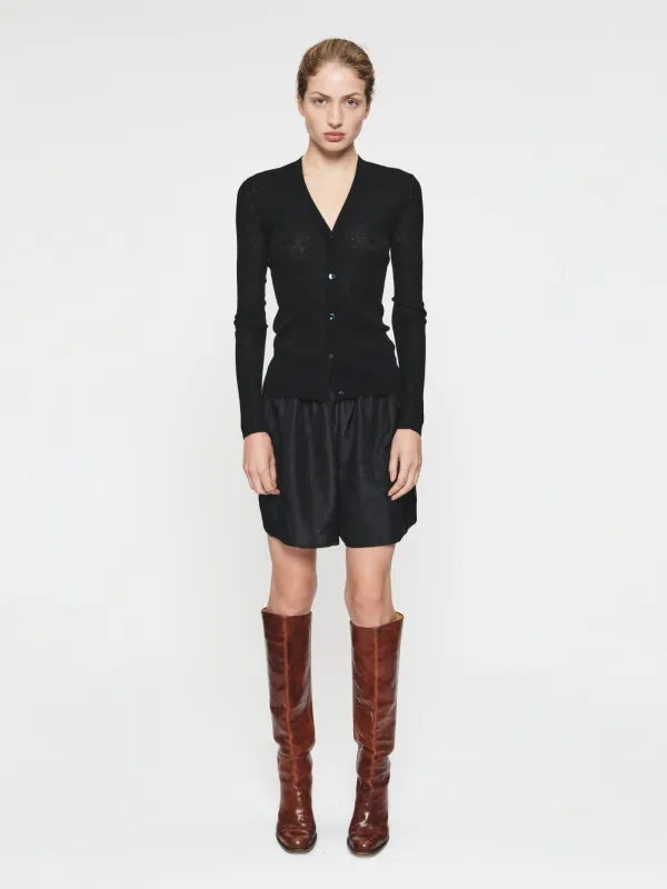 Skinny Rib V Cardigan Black made by 6397