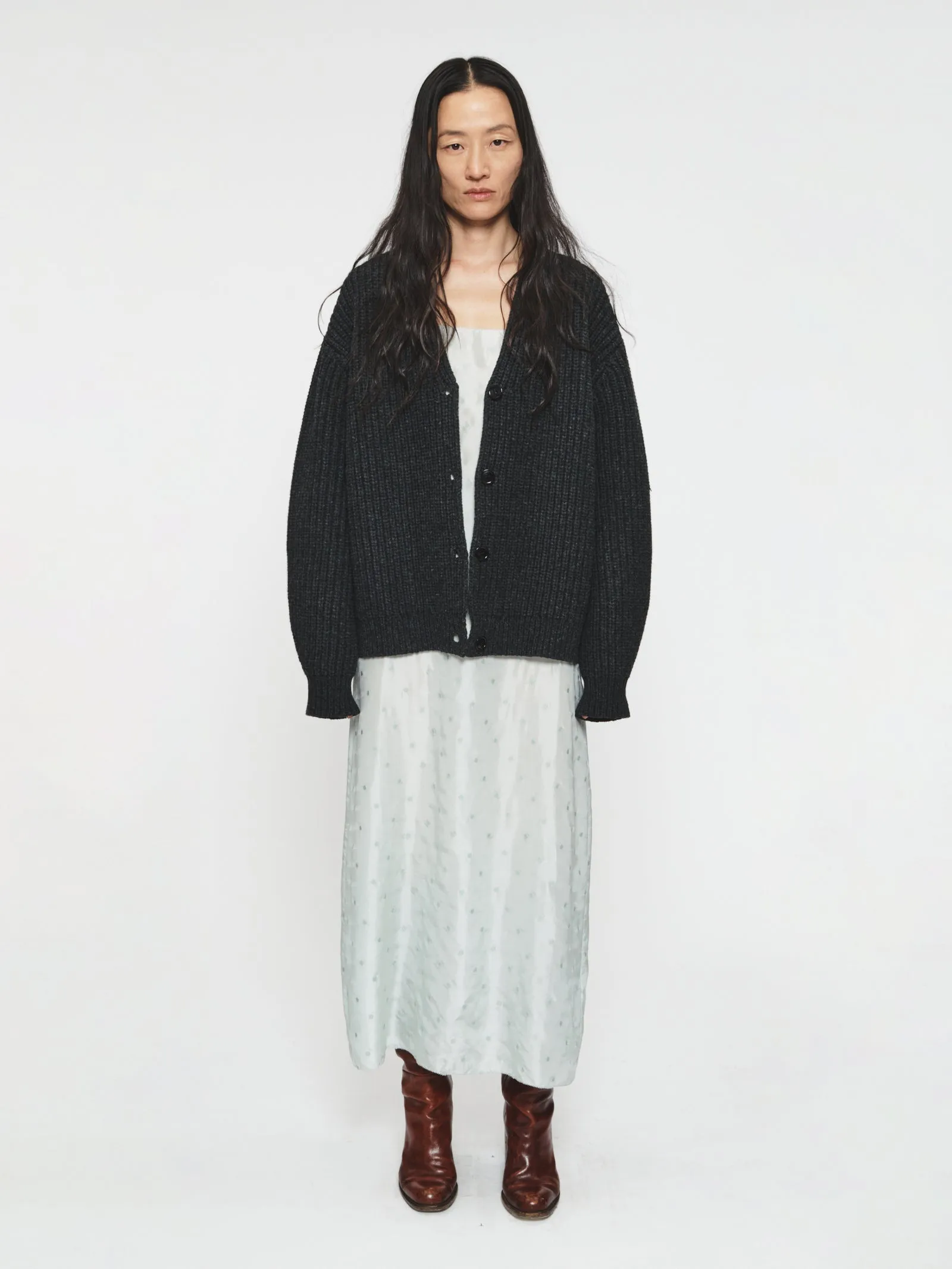 Fisherman Rib Cardigan Charcoal sold by 6397