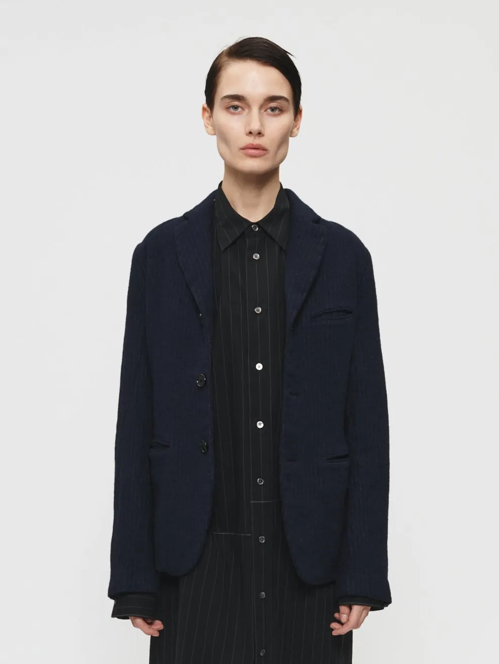 Boiled Pinstripe Blazer Ink sold by 6397