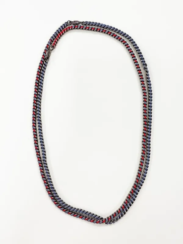 6397 X Alyssa Norton Oxidized Sterling Chains with Red and Blue Silk Necklace made by 6397