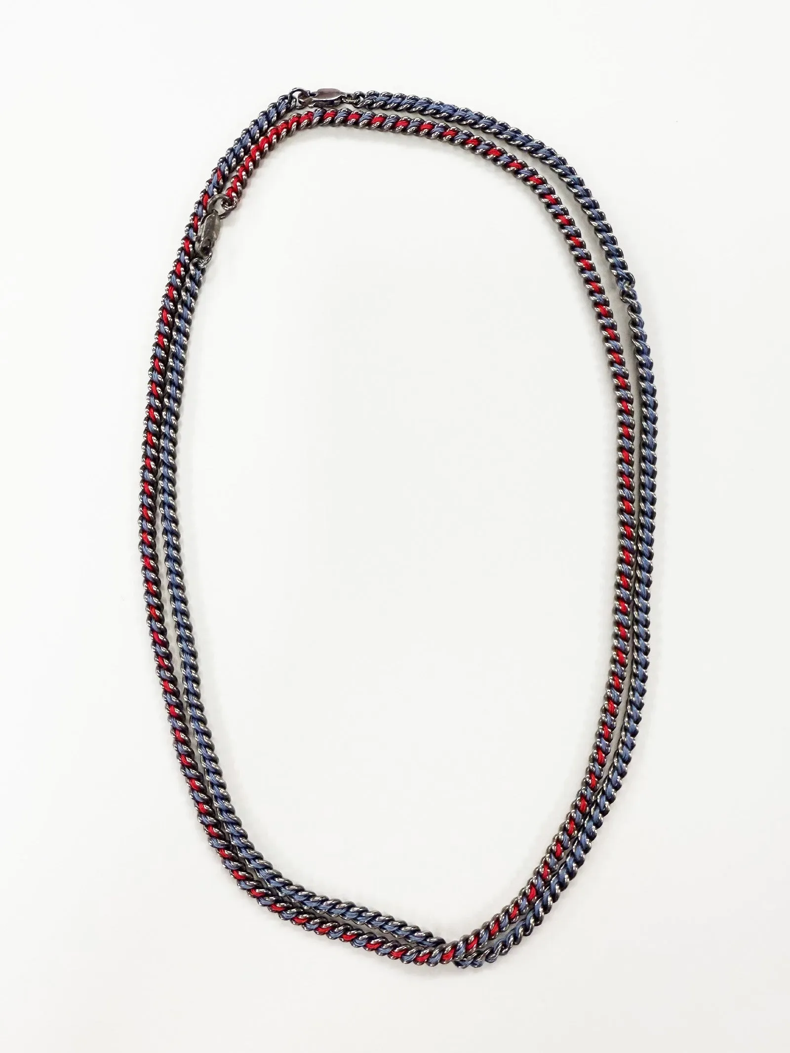 6397 X Alyssa Norton Oxidized Sterling Chains with Red and Blue Silk Necklace sold by 6397