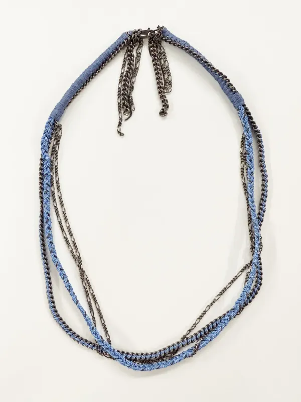 6397 X Alyssa Norton Sterling Chains with Light Blue Silk Necklace made by 6397