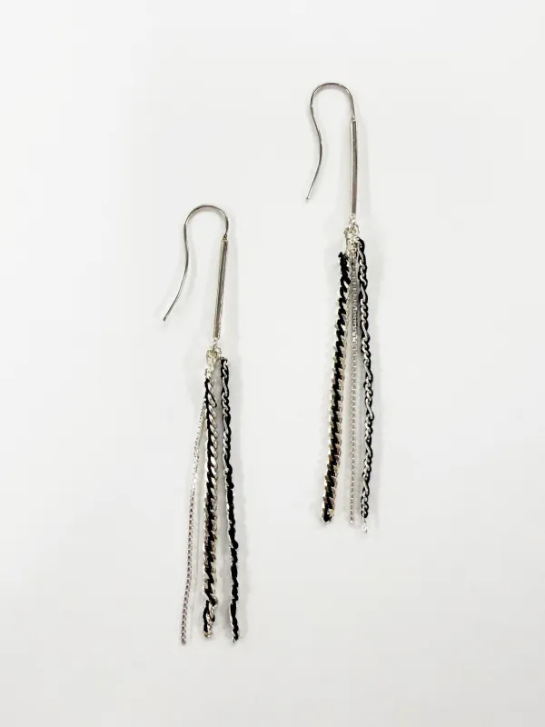 6397 x Alyssa Norton Black Silk Embroidered Chain Earrings made by 6397