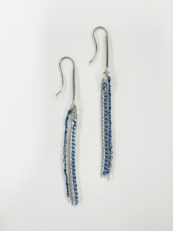 6397 x Alyssa Norton Blue Silk Embroidered Chain Earrings made by 6397