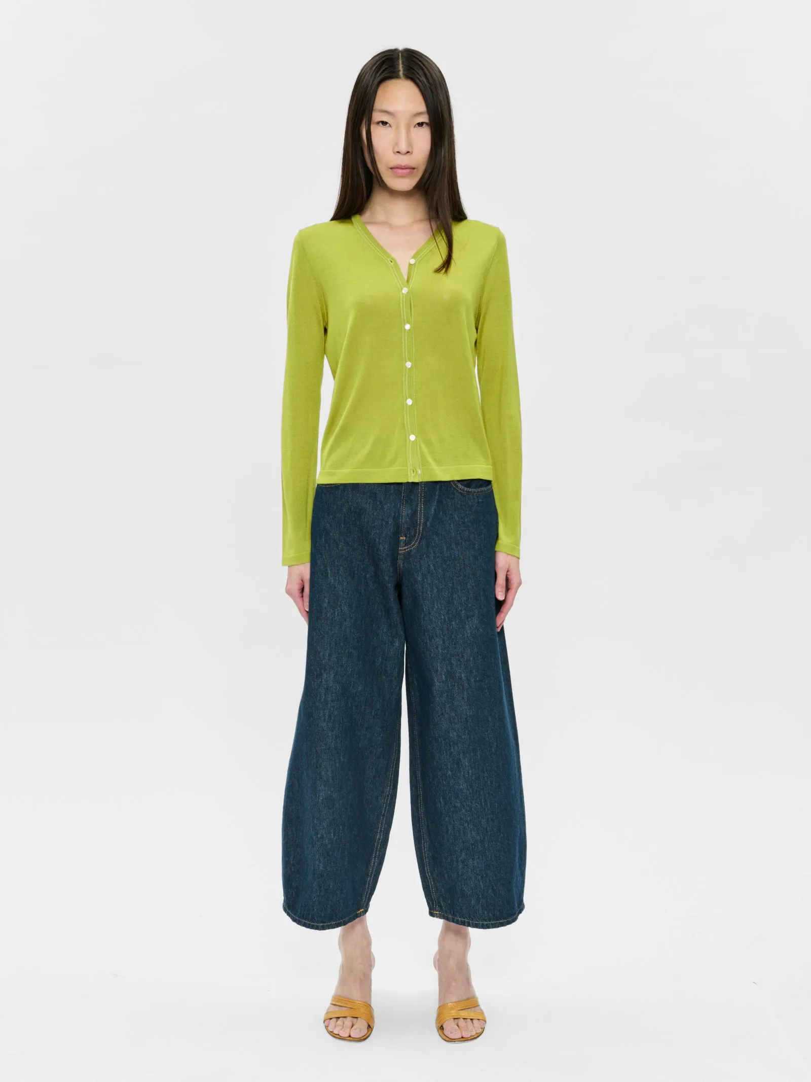 Contrast Stitch Cardigan Asparagus sold by 6397