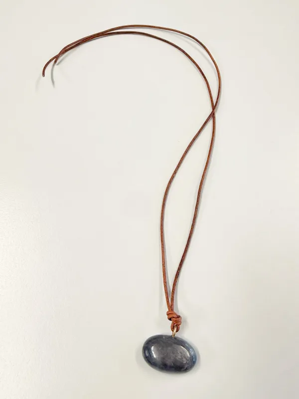 Sapphire Cabochon on Leather Cord - Matthew Swope Jewelry made by 6397