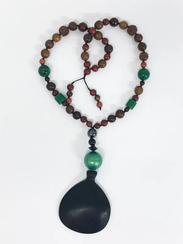 Matthew Swope One-of-a-kind Mixed Beads Necklace with Recycled Ebony Wood Drop made by 6397