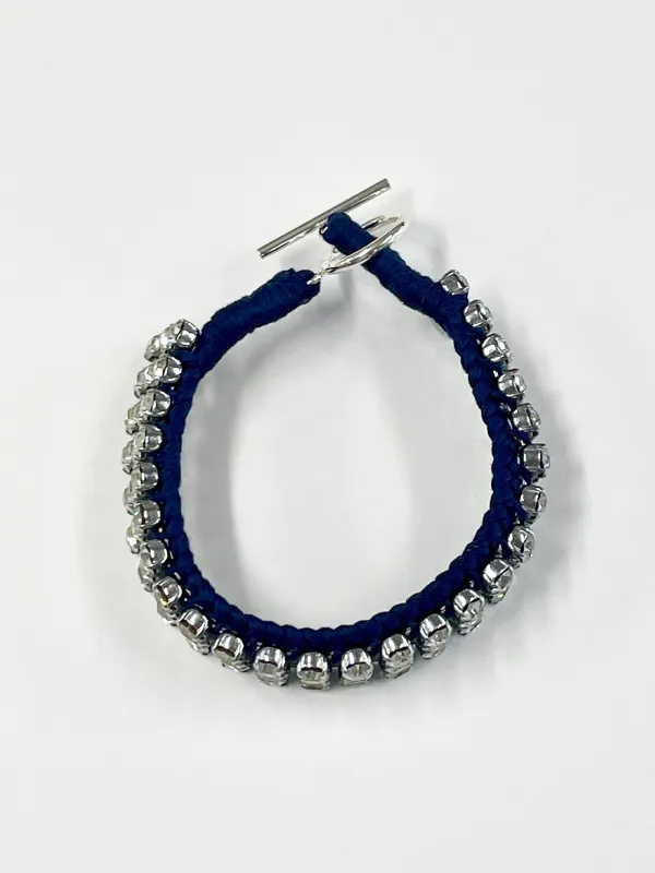 Alyssa Norton One-of-a-Kind Navy Blue Silk and Vintage Rhinestones Bracelet made by 6397