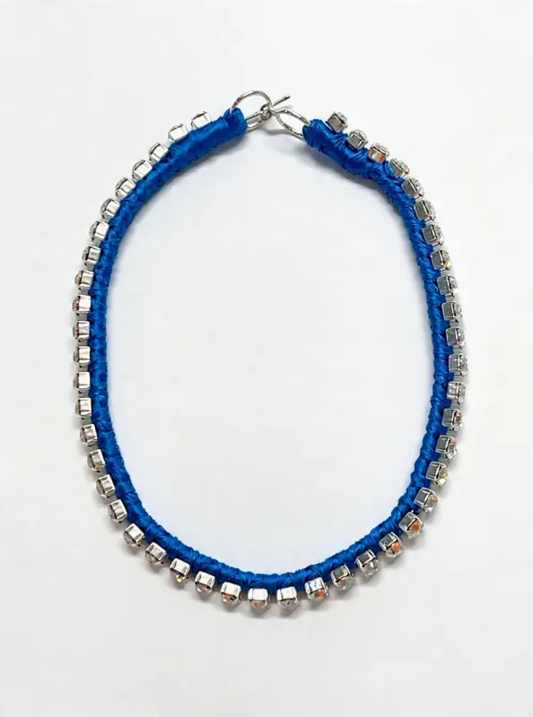 Alyssa Norton Blue Silk and Rhinestone Choker made by 6397