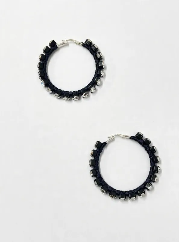 6397 x Alyssa Norton Large Hoops with Dark Gray Silk and Rhinestones made by 6397