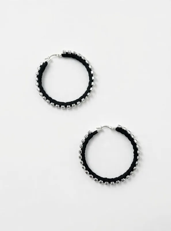 6397 x Alyssa Norton Large Hoops with Black Silk and Rhinestones made by 6397