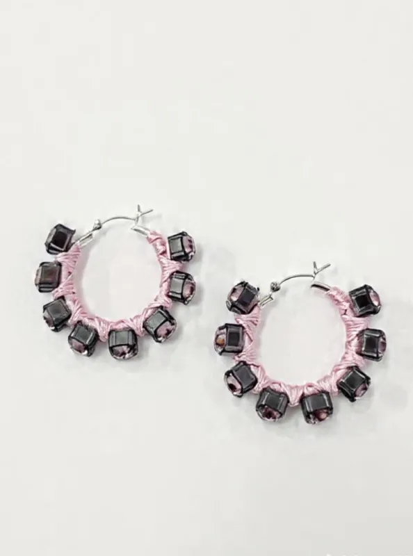 6397 x Alyssa Norton Medium Hoops with Pink Silk and Rhinestones made by 6397