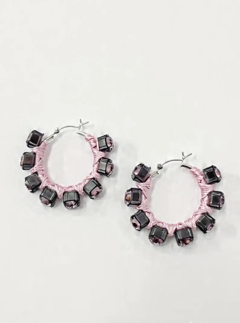 6397 x Alyssa Norton Medium Hoops with Pink Silk and Rhinestones sold by 6397