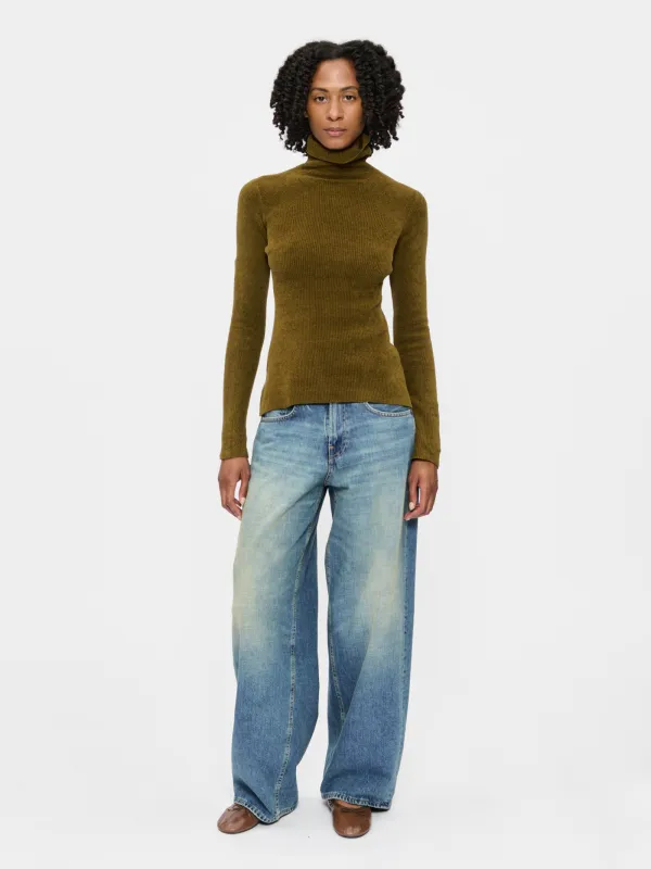 Ribbed Chenille Turtleneck Moss made by 6397