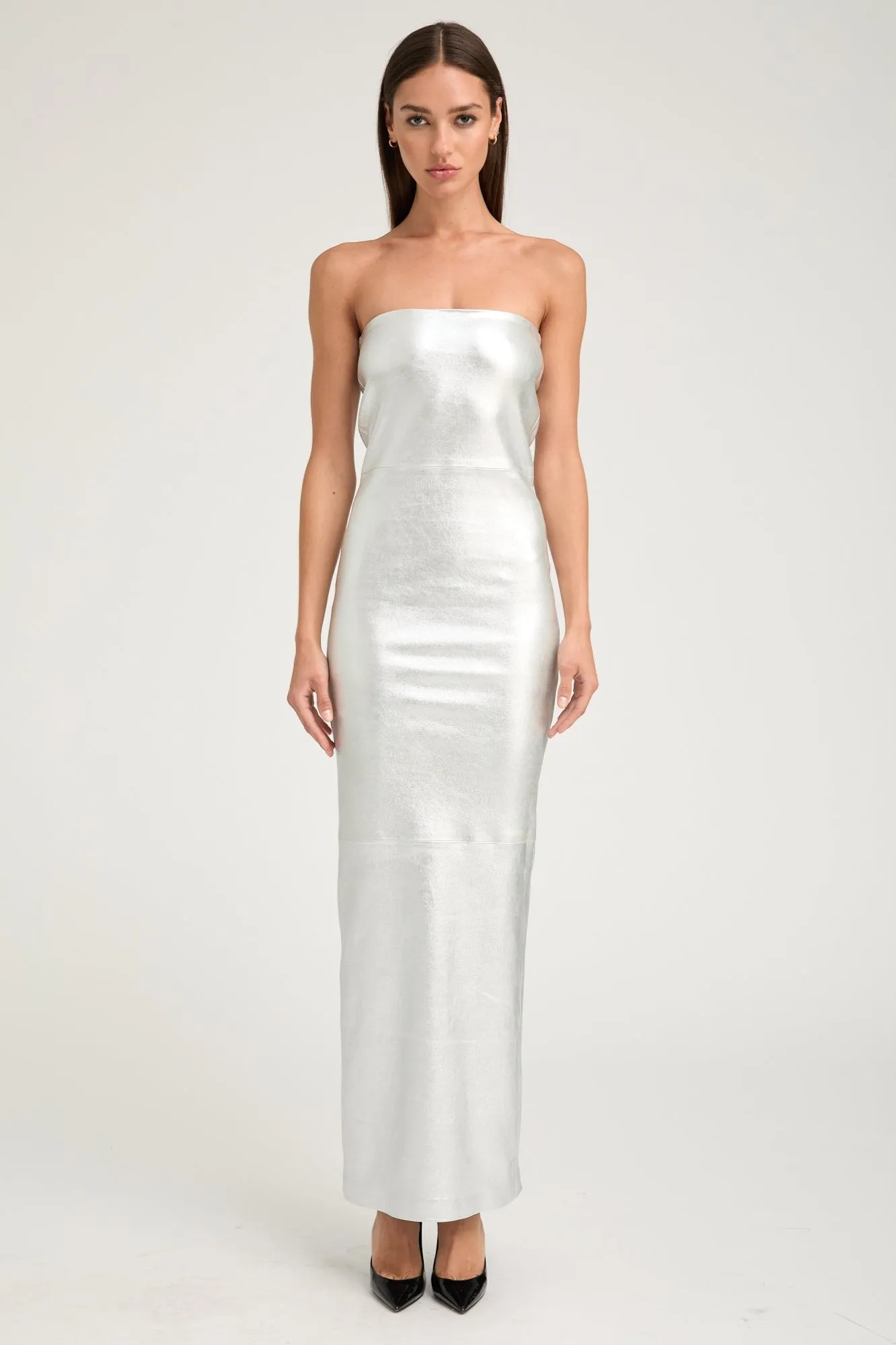 Metallic Silver Leather Gown sold by SPRWMN