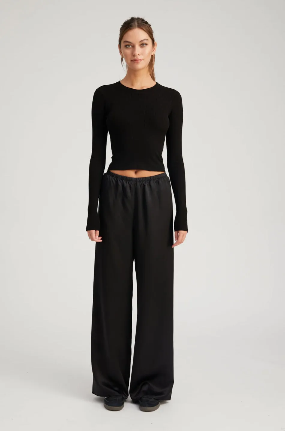 Black Rib Cropped Long Sleeve Tee sold by SPRWMN