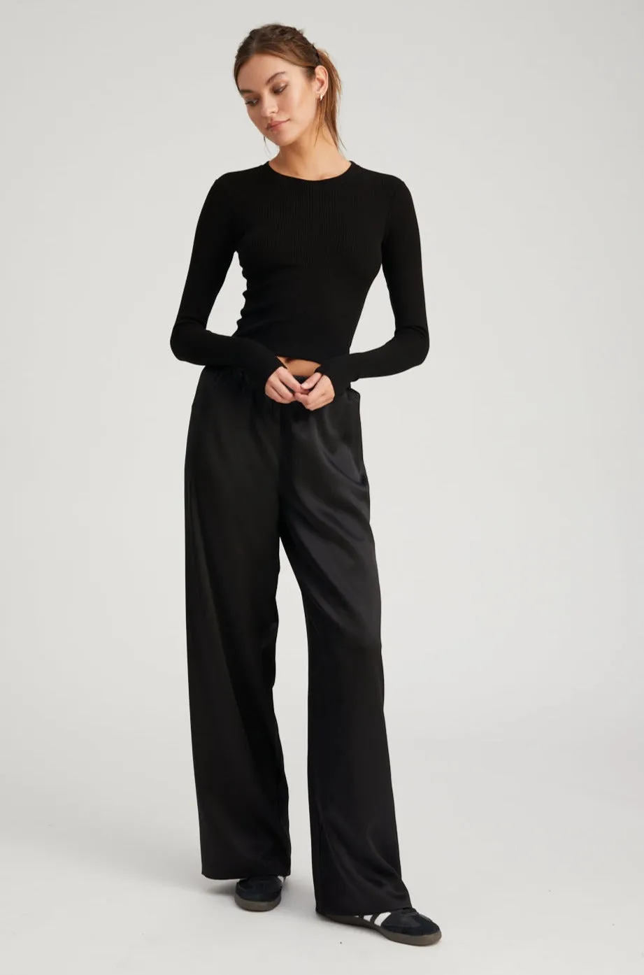 Black Rib Cropped Long Sleeve Tee sold by SPRWMN product image thumbnail 3